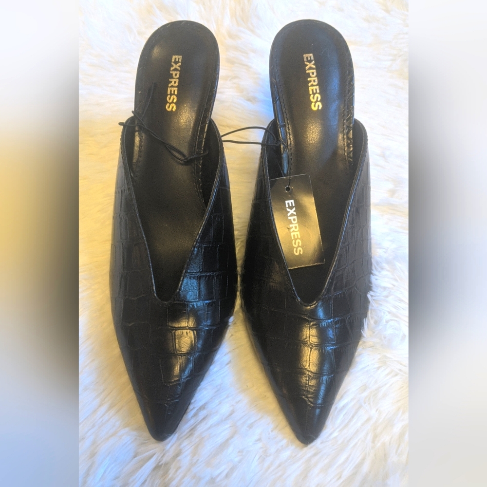 Express Black Croc Print Mules - Picture 5 of 5
